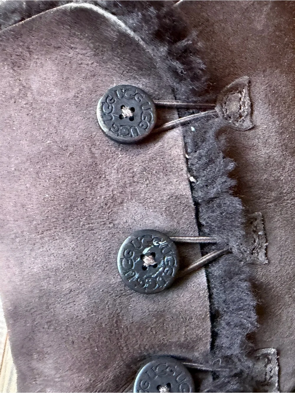 UGG Brown Suede Button-Accent Shearling Boots